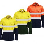 Work Wear 2 Tone Long Sleeve Cotton Shirts with 2″ Reflective